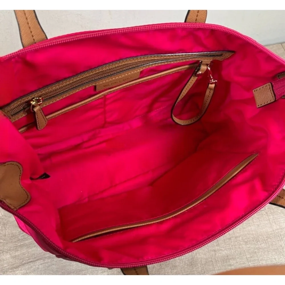 MICHAEL KORS Nylon Tote Bag Hot Pink Shoulder‎ Tote Zip Top Gold Hardware